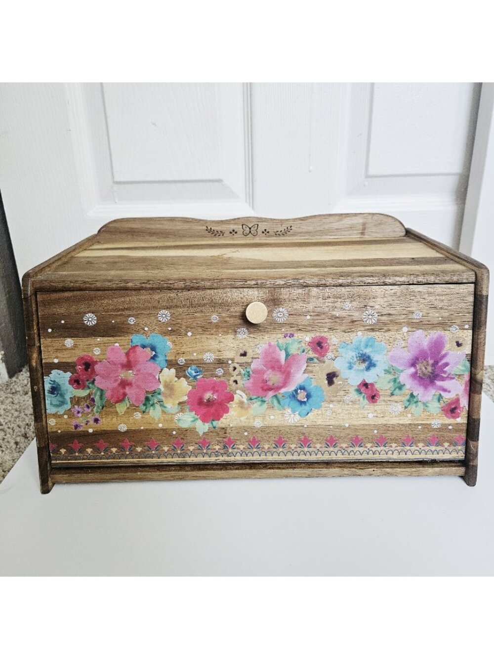 The Pioneer Woman Breezy Blossom Brown Acacia Wooden Bread Box